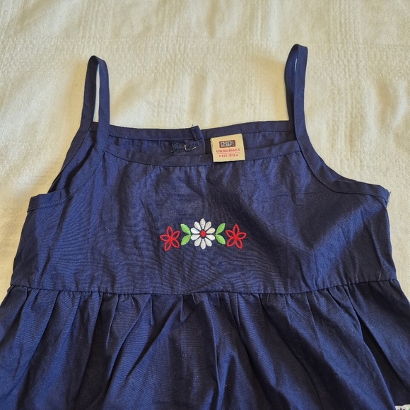 Faded Glory girls size 7 navy blue sun dress ribbon with flower design, VGUC - Picture 2 of 7